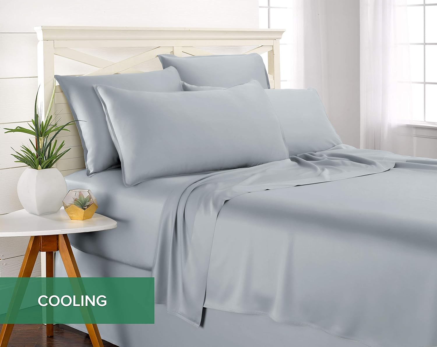 Pure Bamboo King Sheets - Luxuriously Soft 100% Organic Viscose Bed Sheet Set | Sterling Blue, Double Stitching