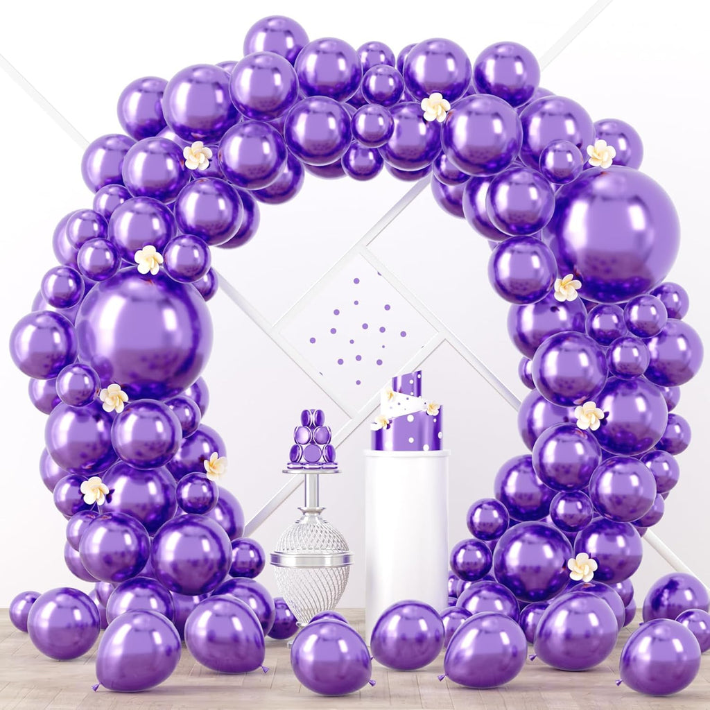 Voircoloria Metallic Purple Balloon Garland Kit - 90-Pack in Various Sizes for Graduation, Weddings & Parties
