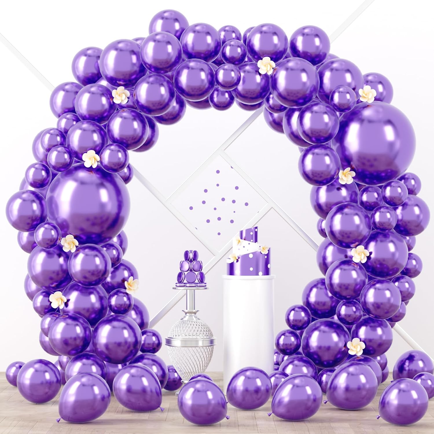 Voircoloria Metallic Purple Balloon Garland Kit - 90-Pack in Various Sizes for Graduation, Weddings & Parties