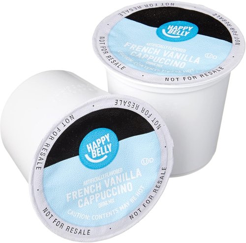 Happy Belly Cappuccino Coffee Pods - Light Roast French Vanilla Flavor | Compatible with 2.0 K-Cup Brewers, 24 Count