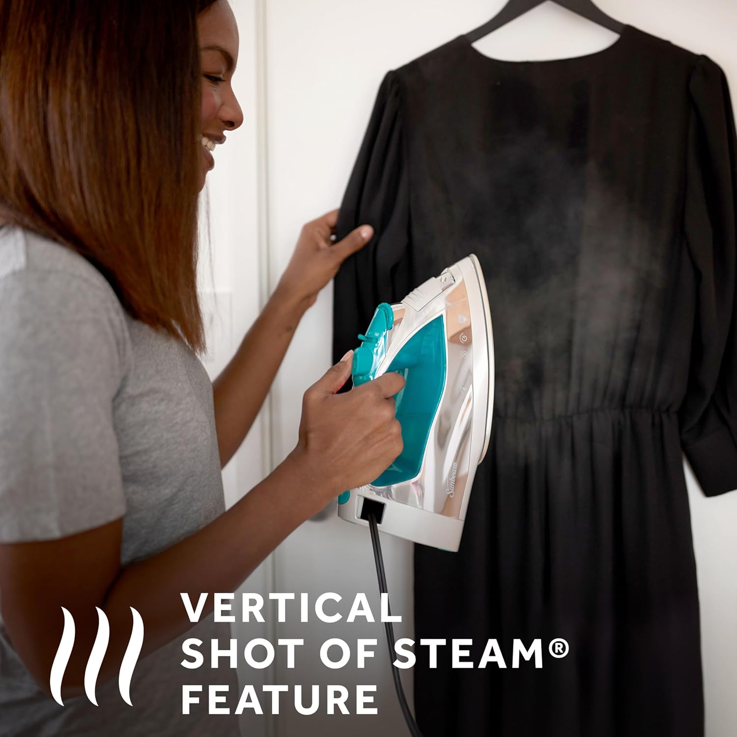 Sunbeam Turbo Steam Iron - 1400W Quick Heat with Stainless Steel Soleplate | 240ml Water Tank, White & Teal