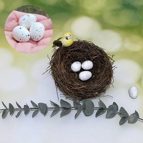LWINGFLYER Artificial Birds Nest with Eggs 2 Sets Large Decorative Rattan Birds Nest 4.7Inch for Spring Christmas Tree Ornaments Easter Decor Crafts Patio Garden Home Decor