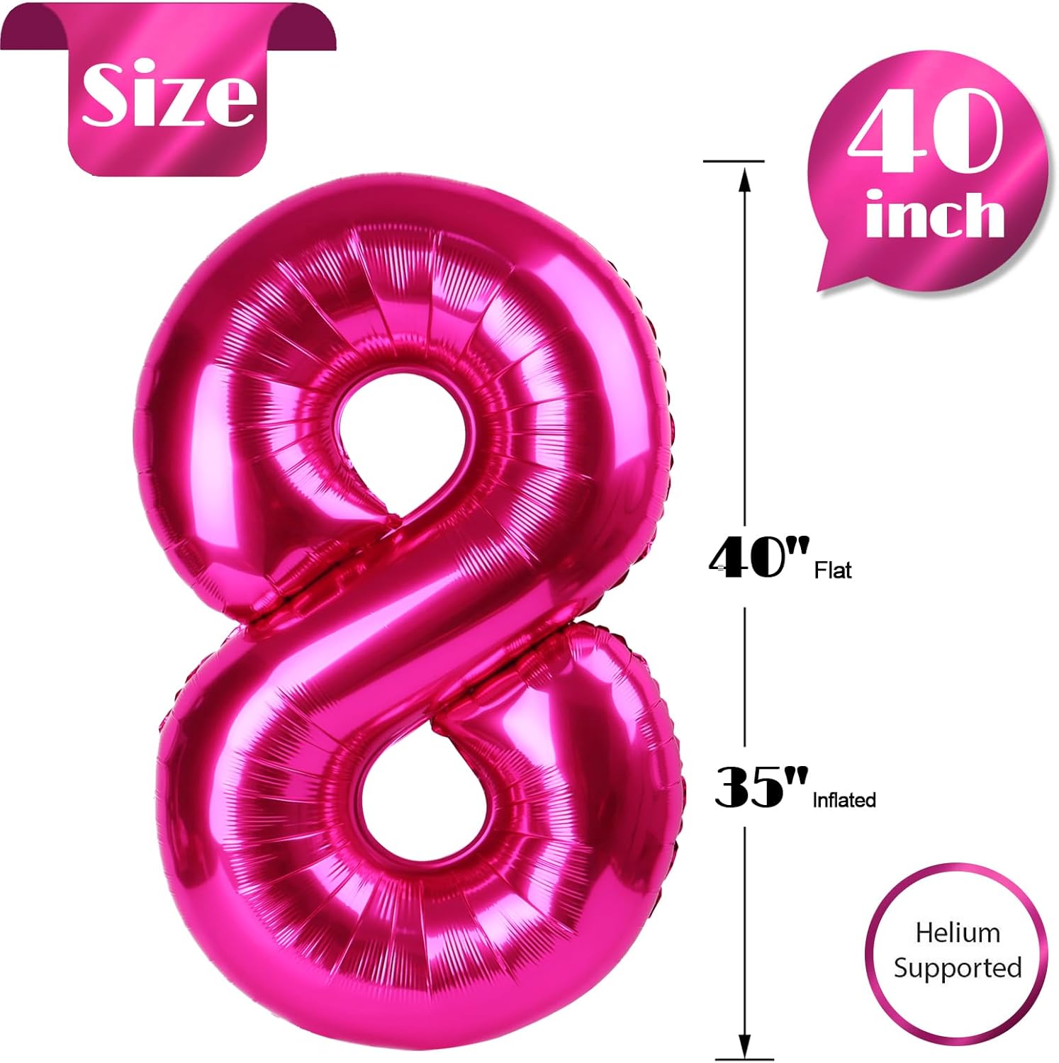 Number 8 Balloon by [Brand Name] - Hot Pink 40 Inch Foil Balloon for 8th Birthday Party Decorations