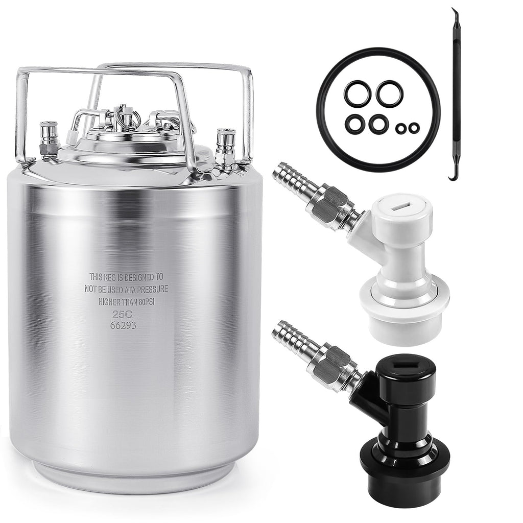 MRbrew New 2.6 Gallon Ball Lock Keg, Stainless Steel Beer Keg with Two Ball Lock Keg Fittings & Gasket Set, Double Ball Lock Post Corny Keg For Draft, Homebrew, Craft Beer, Cold Brew Keg for Party