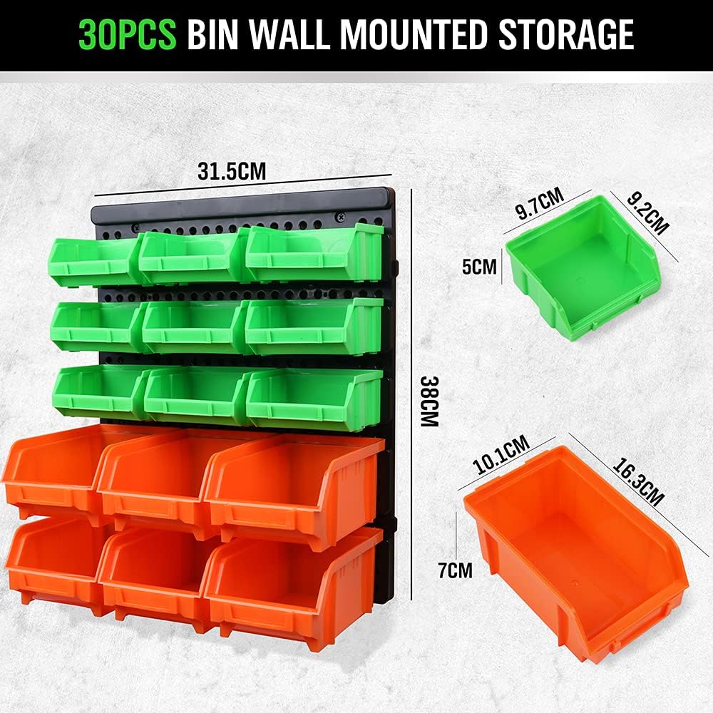 SWANLAKE Heavy-Duty Garage Tool Organizer - 30-Bin Wall-Mounted Storage for Screws, Nuts, Bolts & More
