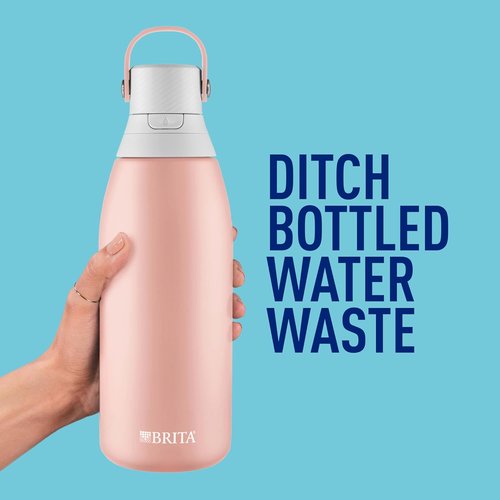 Brita Stainless Steel Water Bottle - BPA-Free, Insulated, Reusable, 32 oz, Rose - Lasts 2 Months
