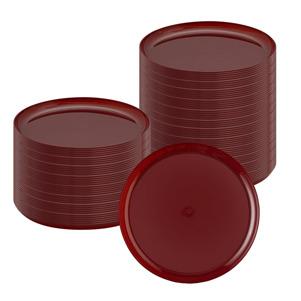 Restaurantware Moderna 6.3 Inch Premium Disposable Plates 200 Round Plastic Plates For Parties - Durable Heavy-duty Burgundy Plastic Dinner Plates For Warm And Cold Foods Ideal For Cafes