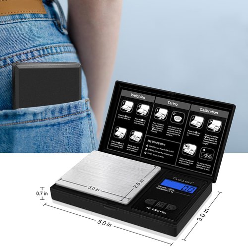 Fuzion Digital Pocket Gram Scale .1 Gram Accuracy, 1000g Small Jewelry Scale, Mini Digital Scale for Food, Herb, Spice, Coin - Weight Gram and Oz