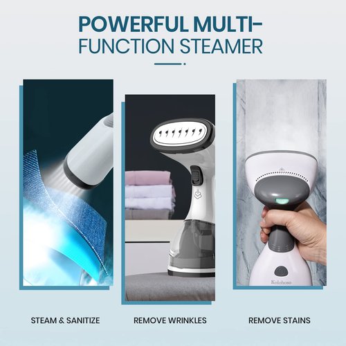 Steamer for Clothes, Kolohoso 1500W Fast Heat Up Handheld Garment Steamer, Portable Travel Clothing Fabric Steamer with Upgraded Nozzle and 260ml Water Tank (Grey)