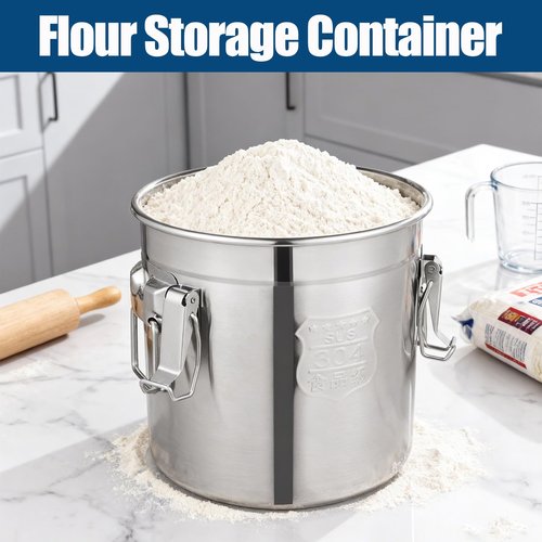 YinCukiEle 3.17Gal/12L Stainless Steel Airtight Canister, Airtight Food Storage Container with Lid and Lock Clips, 304 Stainless Steel Bucket for Rice, Flour, Grain, Coffee Bean