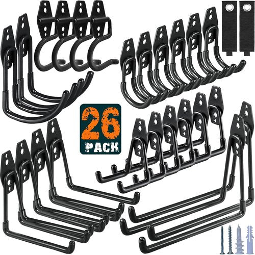 HUPBIPY Heavy Duty Garage Hooks - 26 Pack Wall Mount Storage Organizer for Tools, Ladders & Bikes