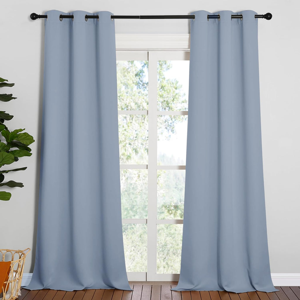 NICETOWN Vintage Blue Blackout Curtains - Thermal Insulated 90-Inch Drapes for Large Windows | 2 Panels, 42" Wide