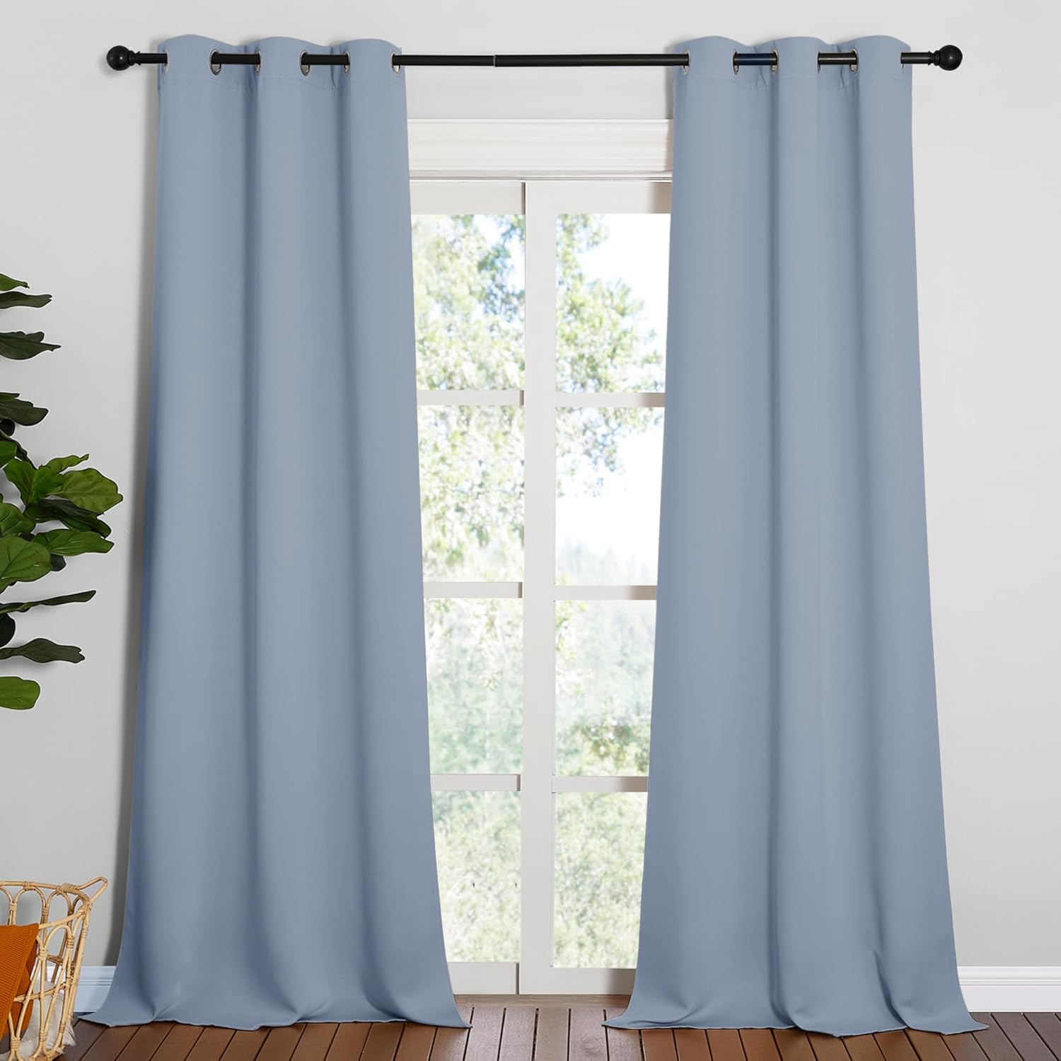 NICETOWN Vintage Blue Blackout Curtains - Thermal Insulated 90-Inch Drapes for Large Windows | 2 Panels, 42" Wide