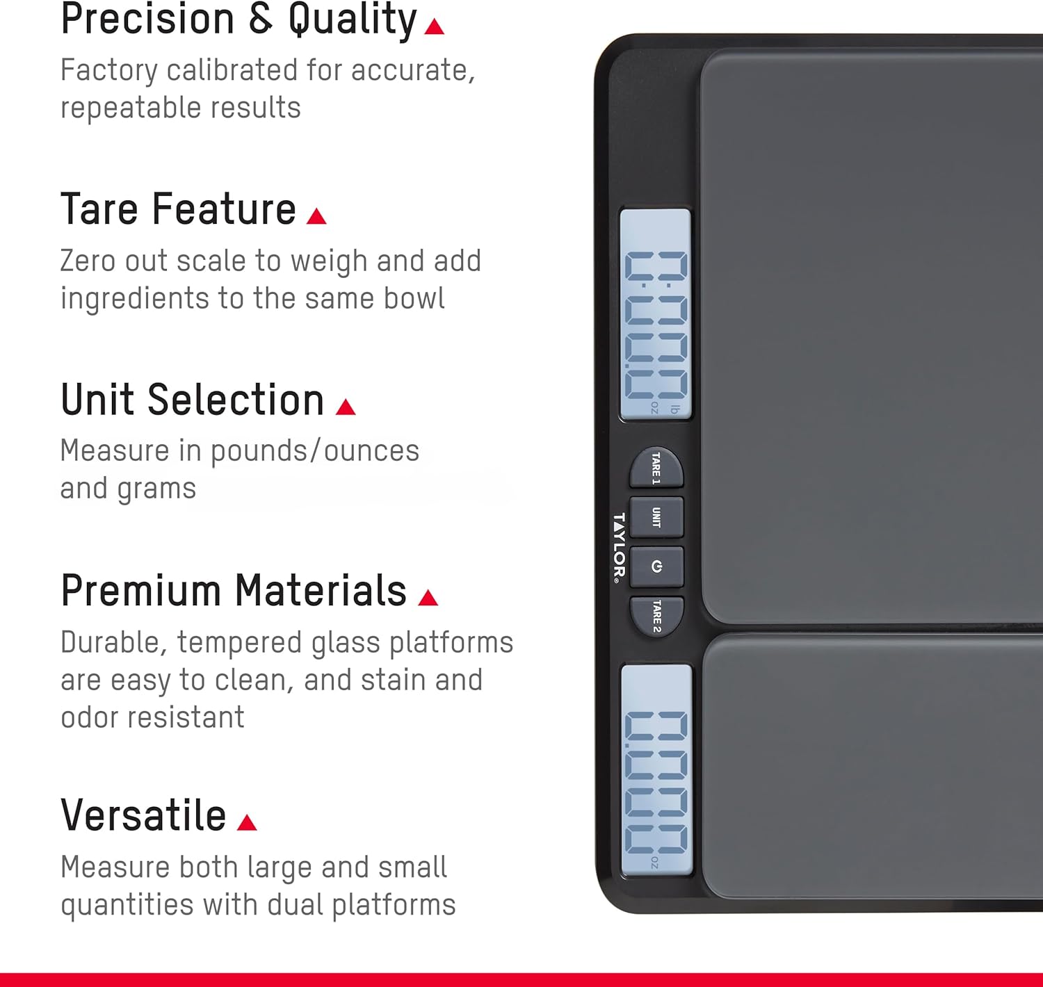 Taylor Dual Platform Kitchen Scale - Digital Grams & Ounces for Weight Loss & Cooking | 15lb Capacity, Black
