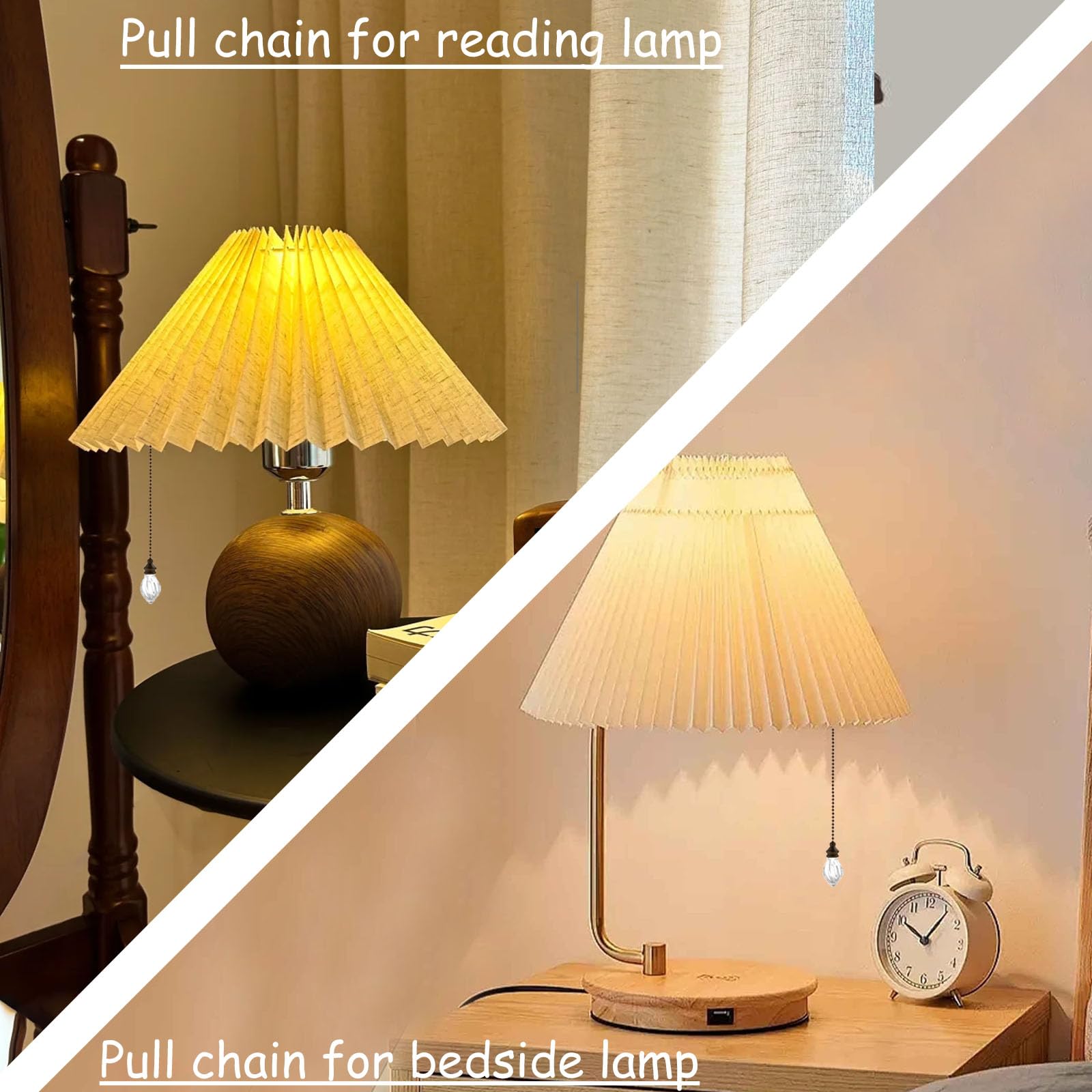RUIAN 2 Pcs Decorative Fan Pull Chain Ornament Set Lamp Pull Extension for Light Fan with 12 Inch Bronze Chains and Crystal Glass Pendant Decor.