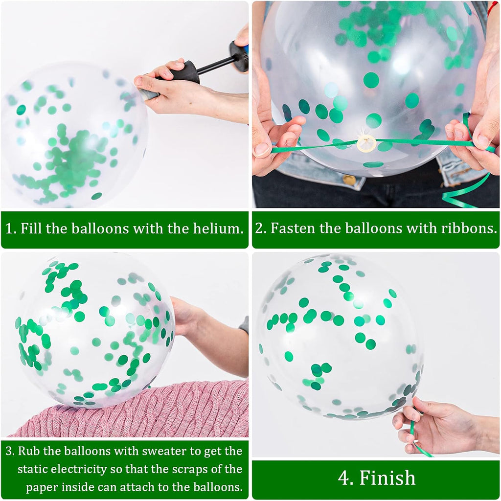 Whaline Graduation Party Balloon Set - 60 Pcs in Green & White with Confetti | Includes 2 Rolls of Ribbon
