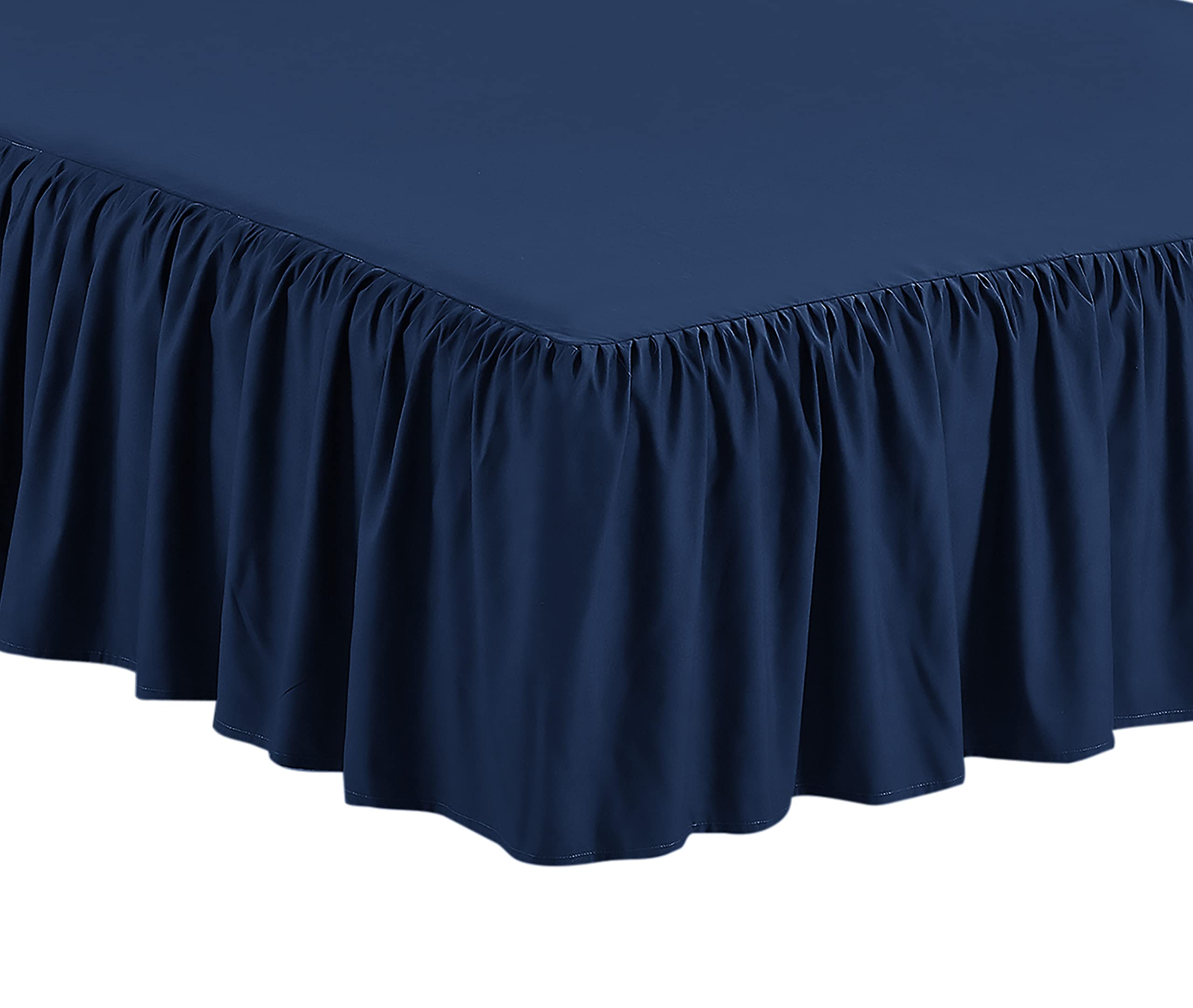 Home Collection Bedskirt Ruffles Fabric Top and Bottom 17 Inch Drop New (Queen, Navy Blue)