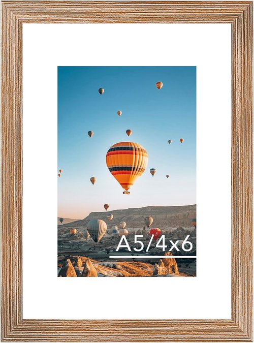 JCJMY A5 Picture Frame - Rustic Brown Wall Hanging & Tabletop Display for 4x6 Photos