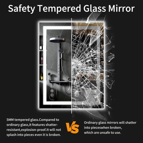 WISSMIELS 24"x36" LED Bathroom Mirror with Lights, Dimmable, Anti-Fog, Lighted Bathroom Vanity Mirror for Wall, Backlit + Front Lit, Memory Function, Shatter-Proof, Tempered Glass