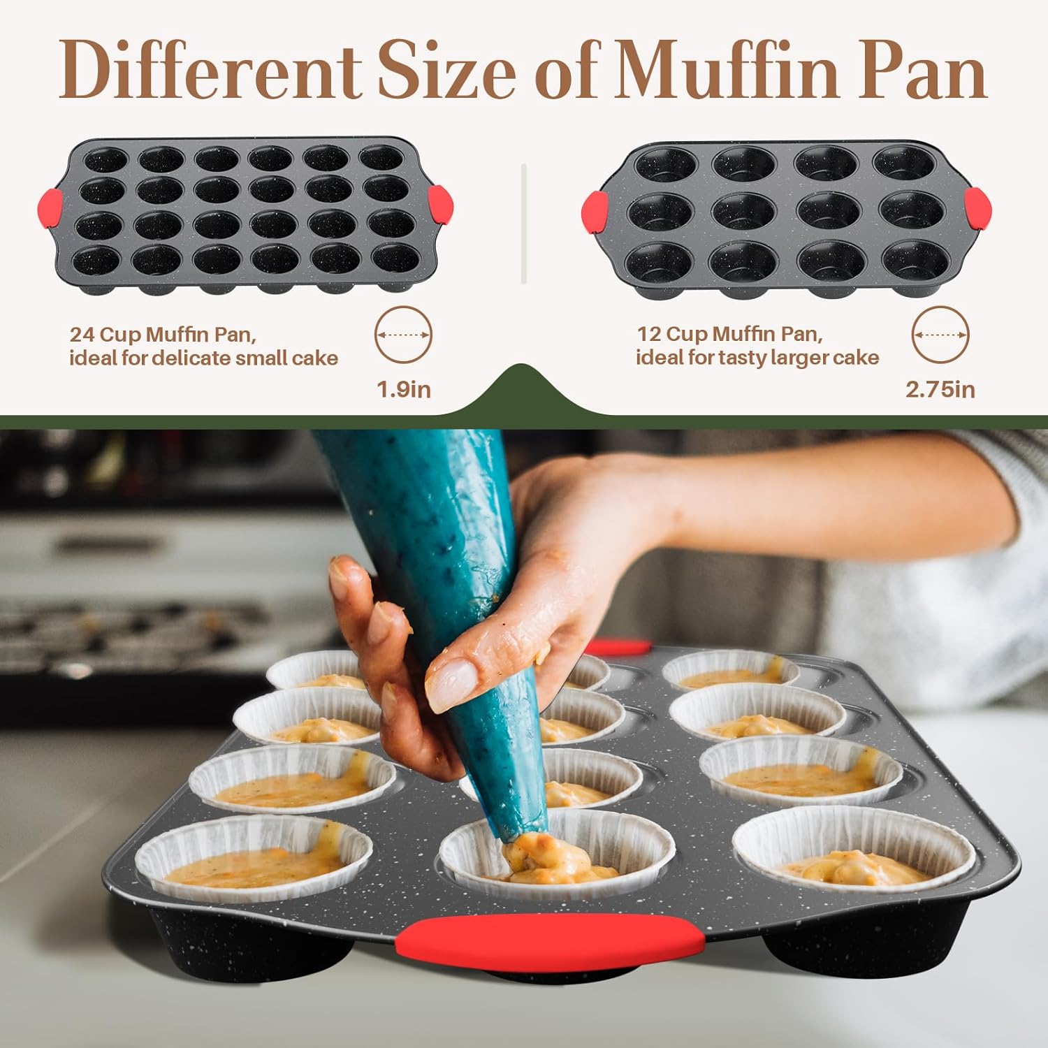 Skiennix 11-Piece Nonstick Baking Pans Set - Toxin-Free Bakeware with Silicone Handles | Red & Black