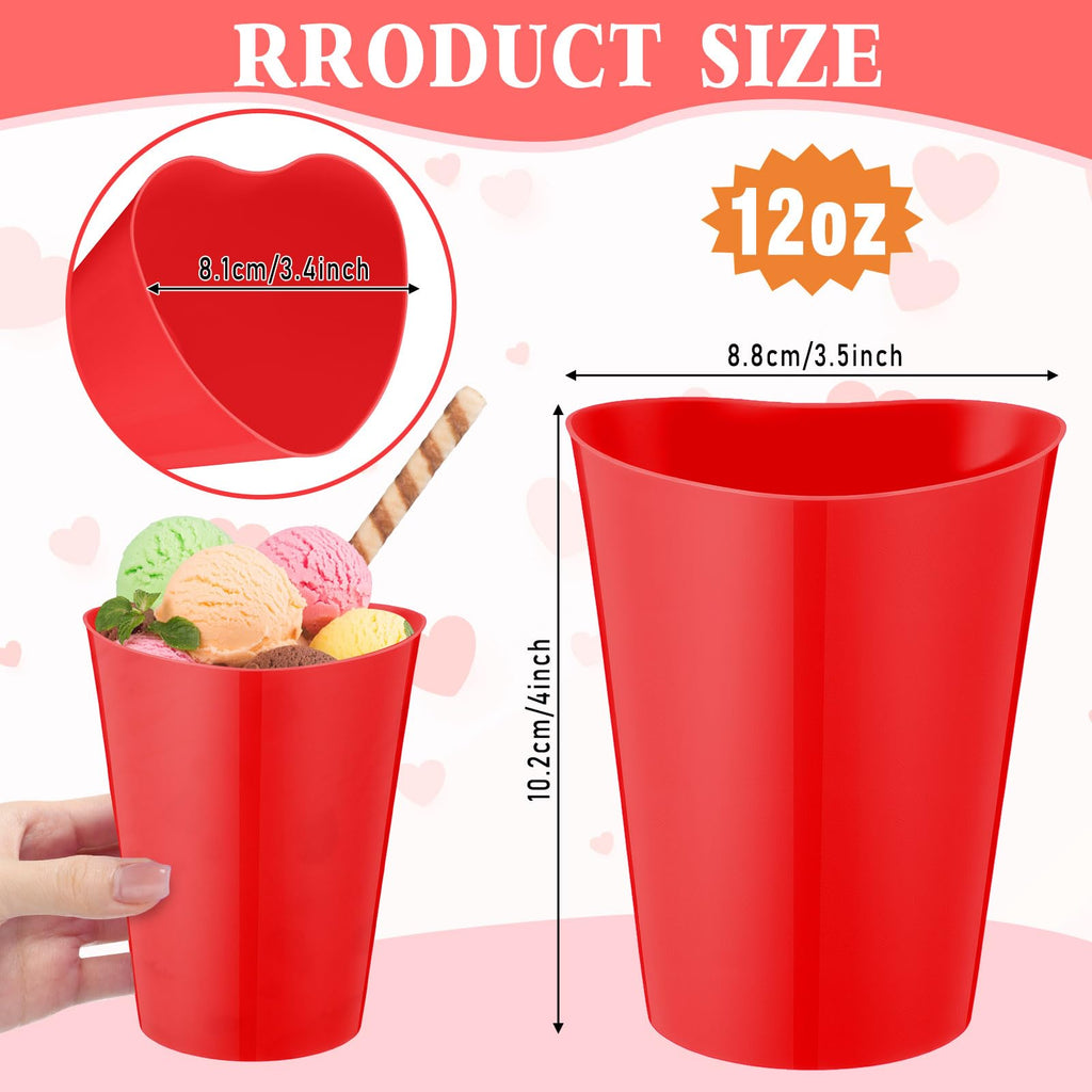 Qinyoung 100 Pcs Valentines Heart Shaped Plastic Cups Bulk 12 oz Plastic Heart Wine Cups Reusable Pink Red Galentines Party Cup for Wedding Birthday Drinking Beverage Party Supplies(Red)