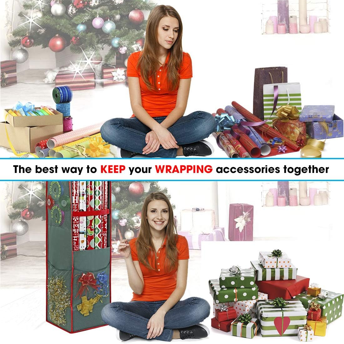 ProPik Christmas Wrapping Paper Storage Bag - Swivel Hanger with 25 Roll Capacity, 40 Inch, Green