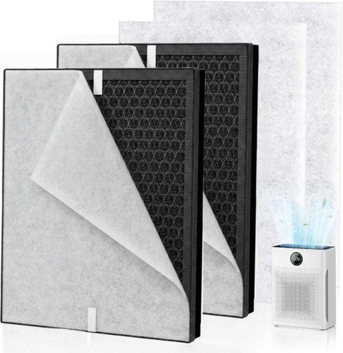 2 Pack PR1 Replacement Filter Compatible with Mooka PR1 Air Purifier, 3-IN-1 H13,High-Efficiency Activated Carbon Filter and 4pcs Washable Pre Filter for Dust Pet Hair & Odors Dander（2+4 Pack ）