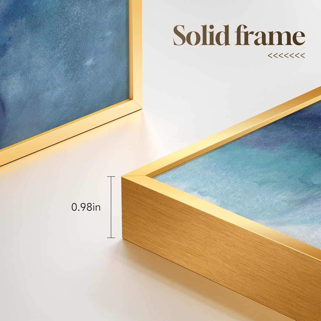 Skiennix Large Framed Abstract Wall Art - Luxury 3 Piece Canvas Set in Blue, White & Gold | Modern Home Decor 24x36 In