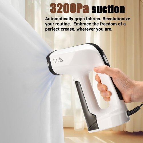 Vacuum Steamer for Clothes, 3200Pa Suction Handheld Clothes Steamer, Dual Mode, LED Display, Portable Travel Steamers for Clothes, Steaming & Ironing 2 In 1, 160ml Water Tank (for 110-120V) - White