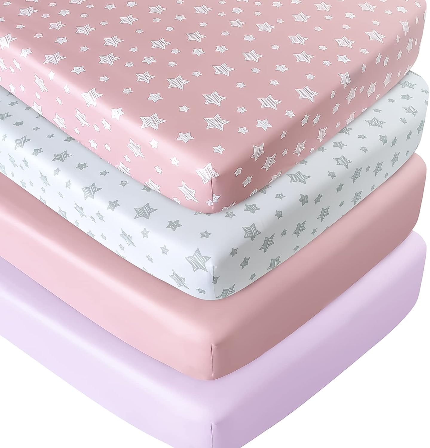 Skiennix Fitted Crib Sheets - Soft & Breathable 4-Pack for Standard Crib & Toddler Mattresses | Pink