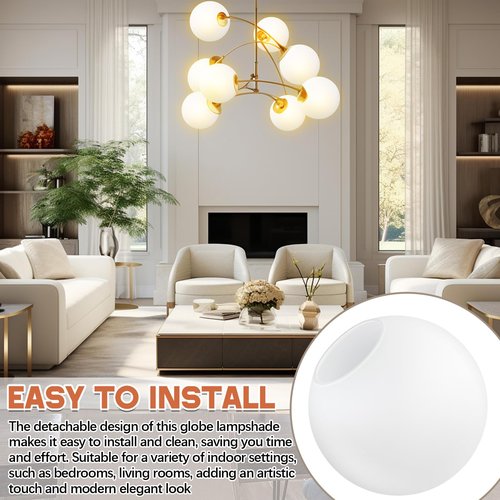 Retisee 2 Pcs 6 Inch Glass Lamp Shade Replacement Milky White Glass Globes Shade Frosted 2.67 Inches Fitter Opening Lighting Fixture Replacement Light Bulb Cover