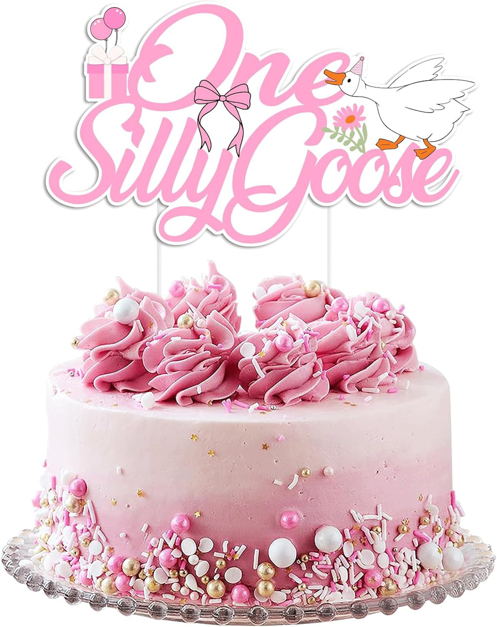 One Silly Goose Birthday Cake Topper - Fun Goose Theme Decorations for 1st Birthday | Cupcake Photo Props