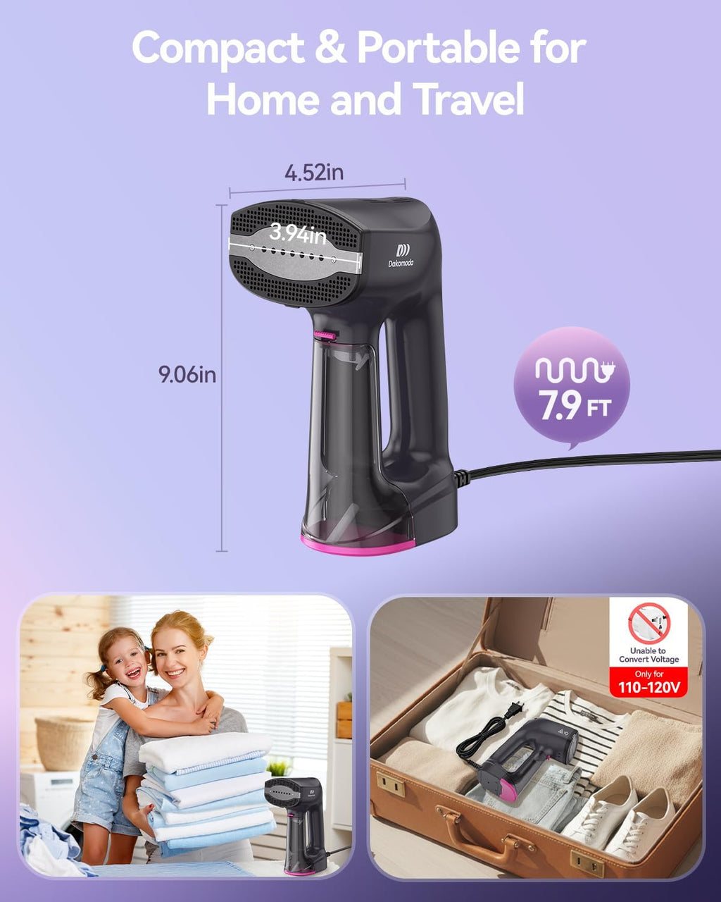 Skiennix Handheld Clothes Steamer - 3500Pa Suction, LED Display, 2-in-1 Ironing & Steaming, 160ml Tank