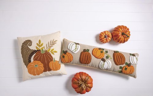 Mud Pie Thanksgiving Long Tufted Pumpkin Pillow