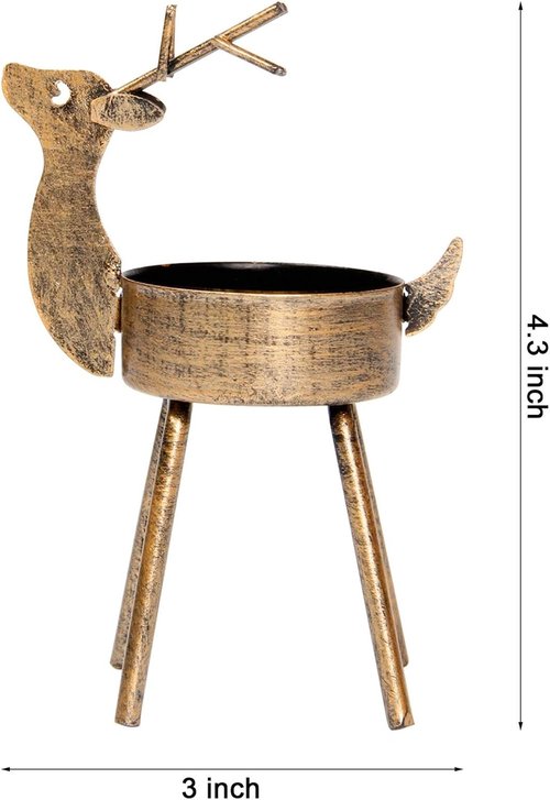 Juegoal Reindeer Tealight Candle Holders - Set of 6 Rustic Bronze Iron Metal Christmas Decorations | Durable Holiday Centerpiece
