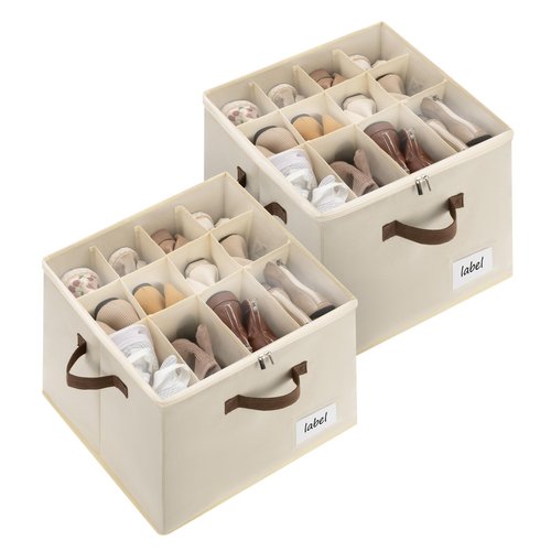 Cupic Cupid 2 Pack Shoe Organizer for Closet, Fits up to 12 Pairs, Shoe Cubby Storage Containers with Clear Cover, Oatmeal