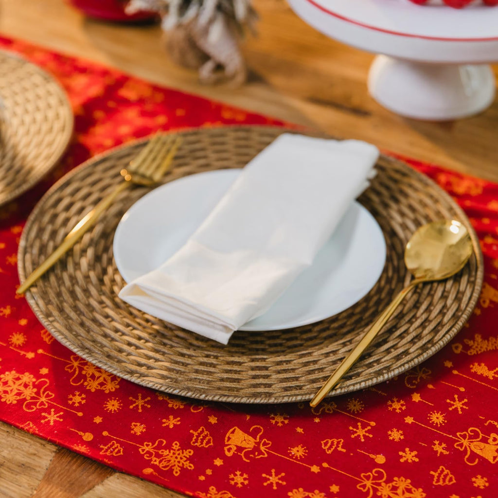 osgevei 13in Charger Plates Set of 12- Faux Rattan Chargers for Dinner Plates- Brown Round Plastic Plate Charger- Farmhouse Rustic Table Charger for Wedding, Party,Halloween, Thanksgiving, Christmas