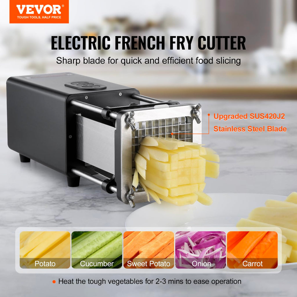VEVOR Electric French Fry Cutter, Potato Slicer with 1/2-Inch and 3/8-Inch Stainless Steel Blades, Potato Cutter Chopper w/Anti-slip Feet, Great for Potato, French Fries, Cucumber, Vegetables, Carrot