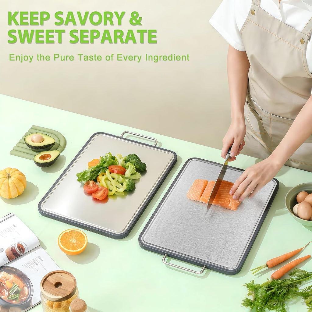 Stainless Steel Cutting Board - 17" x 11" Heavy-Duty Chopping Board with Juice Grooves | Non-Slip & Dishwasher Safe