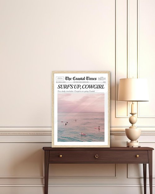 iHery Coastal Cowgirl Wall Art Print - Trendy Beige Oak Frame | 12x16in Canvas Decor for Bedroom
