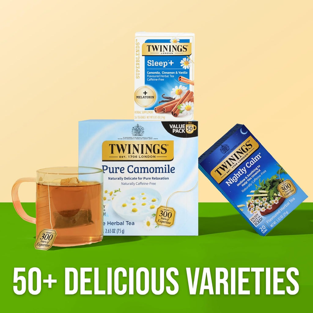 Twinings Superblends Sleep+ Herbal Tea - 1mg Melatonin, Chamomile & Vanilla, Caffeine-Free | 96 Tea Bags