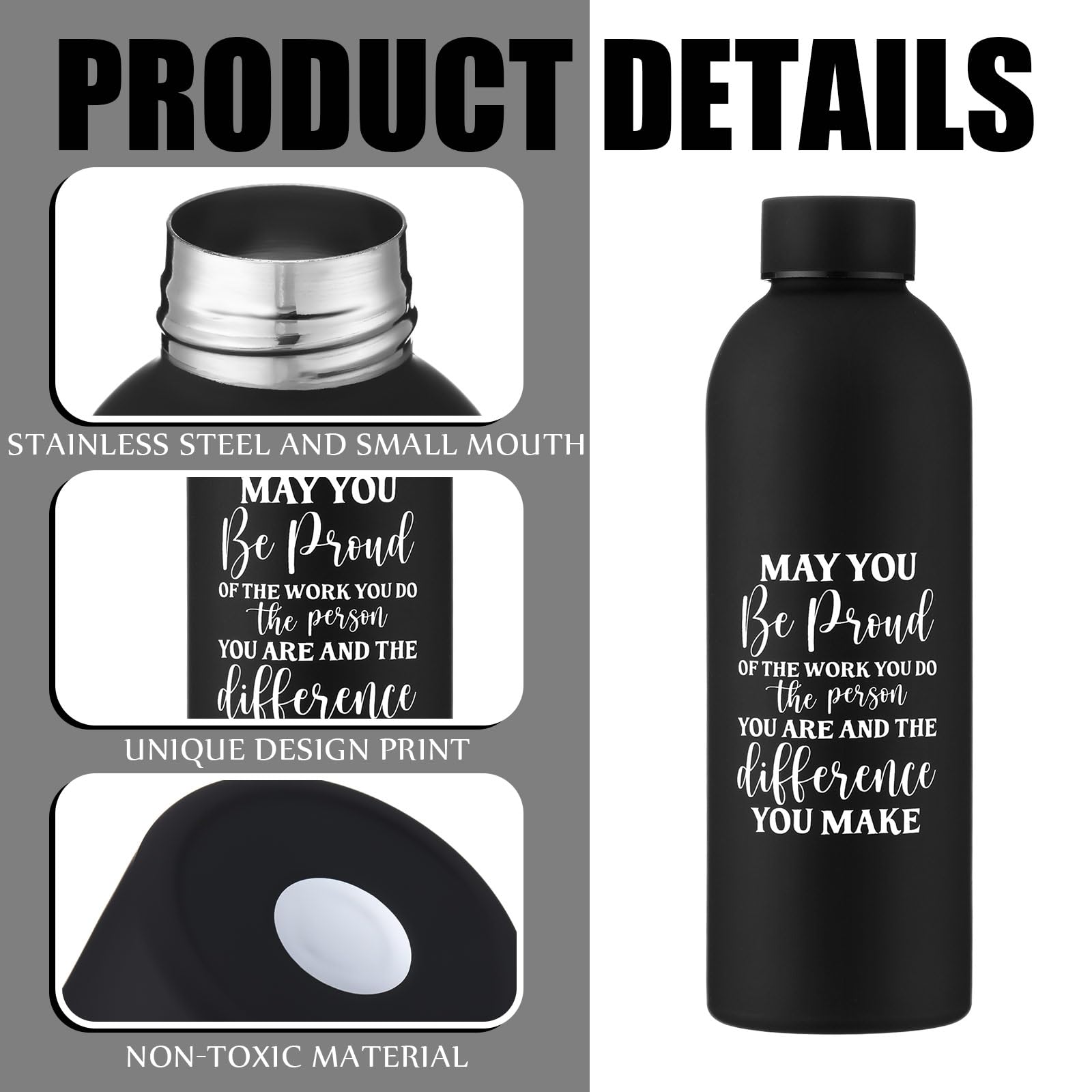 Teecyhooo 10 Pcs Employee Appreciation Gifts Thank You Water Bottle Bulk 17 oz Stainless Steel Frosted Inspirational Team Bottle with Box for Teacher Nurse Staff Christmas Gifts(Black,Appreciation)