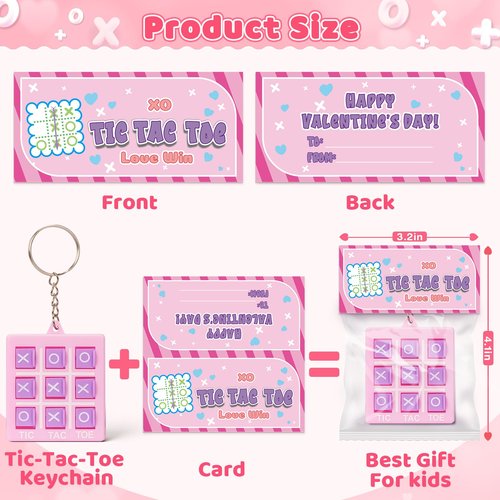 IJIGU Valentines Day Cards for Kids School, 24 Pcs Tic-Tac-Toe Keychains with Valentines' Cards, Valentines Day Exchange Gifts for Kids, Ideal Classroom Prize & Party Favors Supply