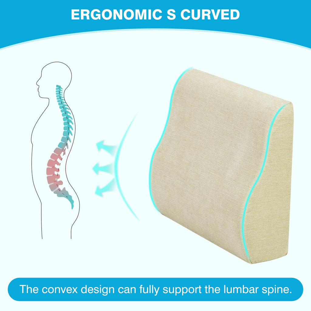 TANYOO Back Support Pillow for Recliner Dual Layer Lumbar Support Pillow with Gel Memory Foam Ergonomic Orthopedic Lumbar Cushions for Elderly Lower Back Pain Relief Washable Cover Khaki