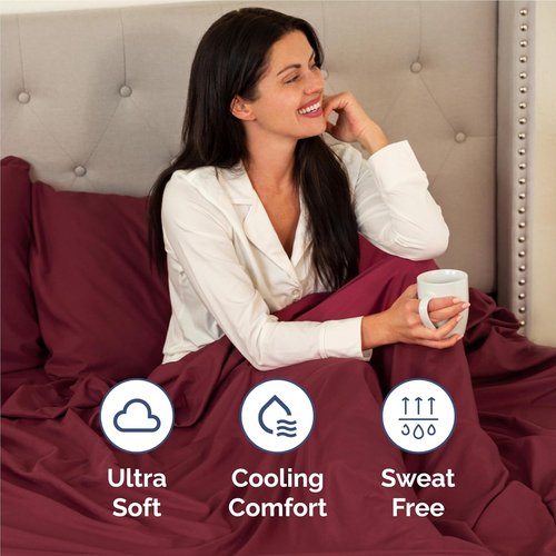 ComfyCool | Full Size 4-Piece Sheet Set - Breathable, Ultra-Soft Hotel Luxury Bedding - Deep Pockets, Wrinkle-Free - Burgundy
