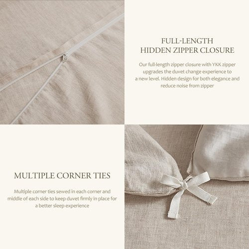 DAPU 100% Linen Duvet Cover Set - Breathable Natural French Flax | Soft, Lightweight, Durable for Hot Sleepers (Queen)