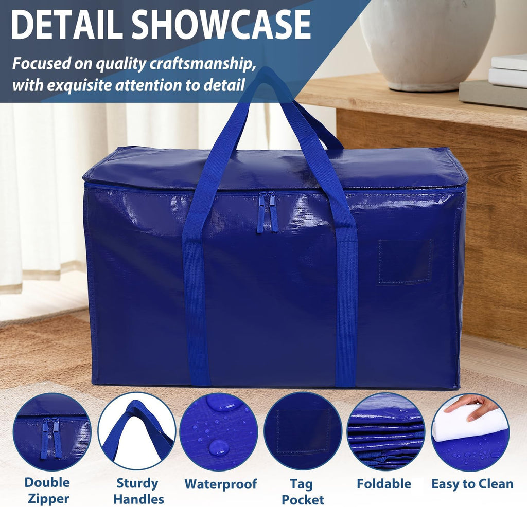 Skiennix Heavy Duty Moving Bags - Extra Large Waterproof Storage Totes with Handles & Zippers | 6 Pack (Blue)