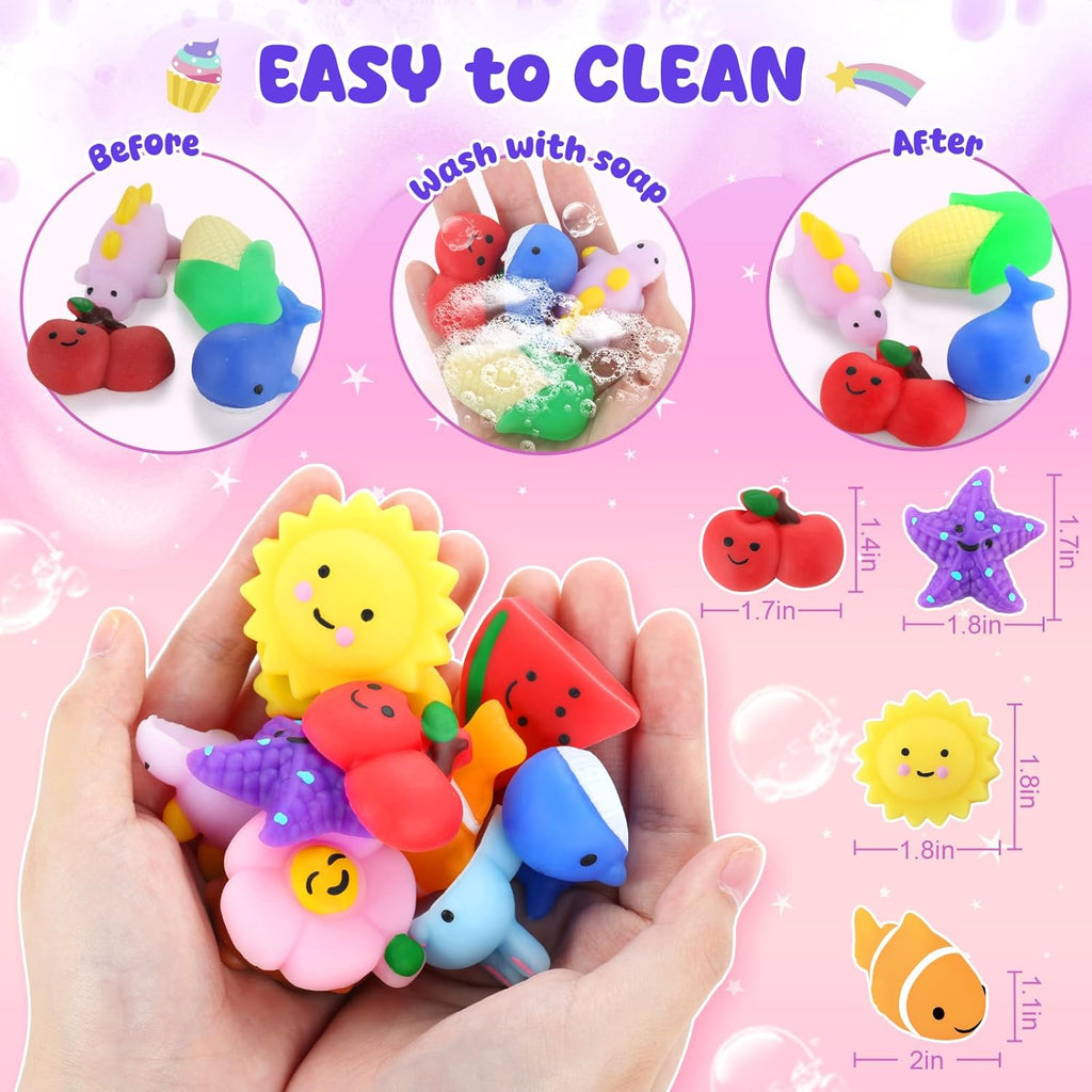 Zefy 80 Pcs Mochi Squishy Toys - Fun Fidget Toys for Kids | Perfect for Parties, Goodie Bags & Prizes