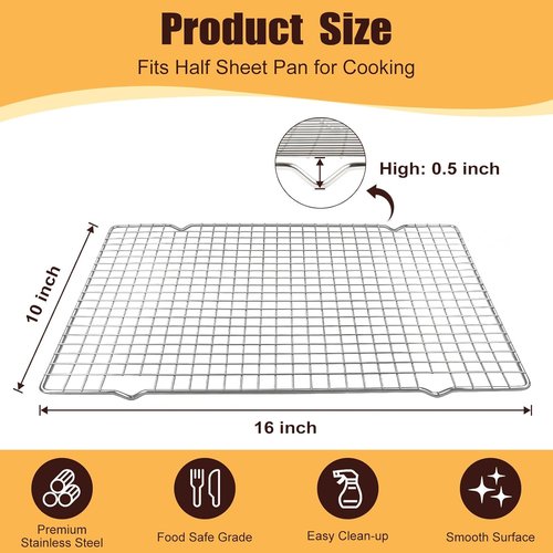 Heavy Duty 304 Stainless Steel Cooling Racks by [Brand Name] – 2 PCS 10" x 16" Oven & Dishwasher Safe for Baking & Grilling