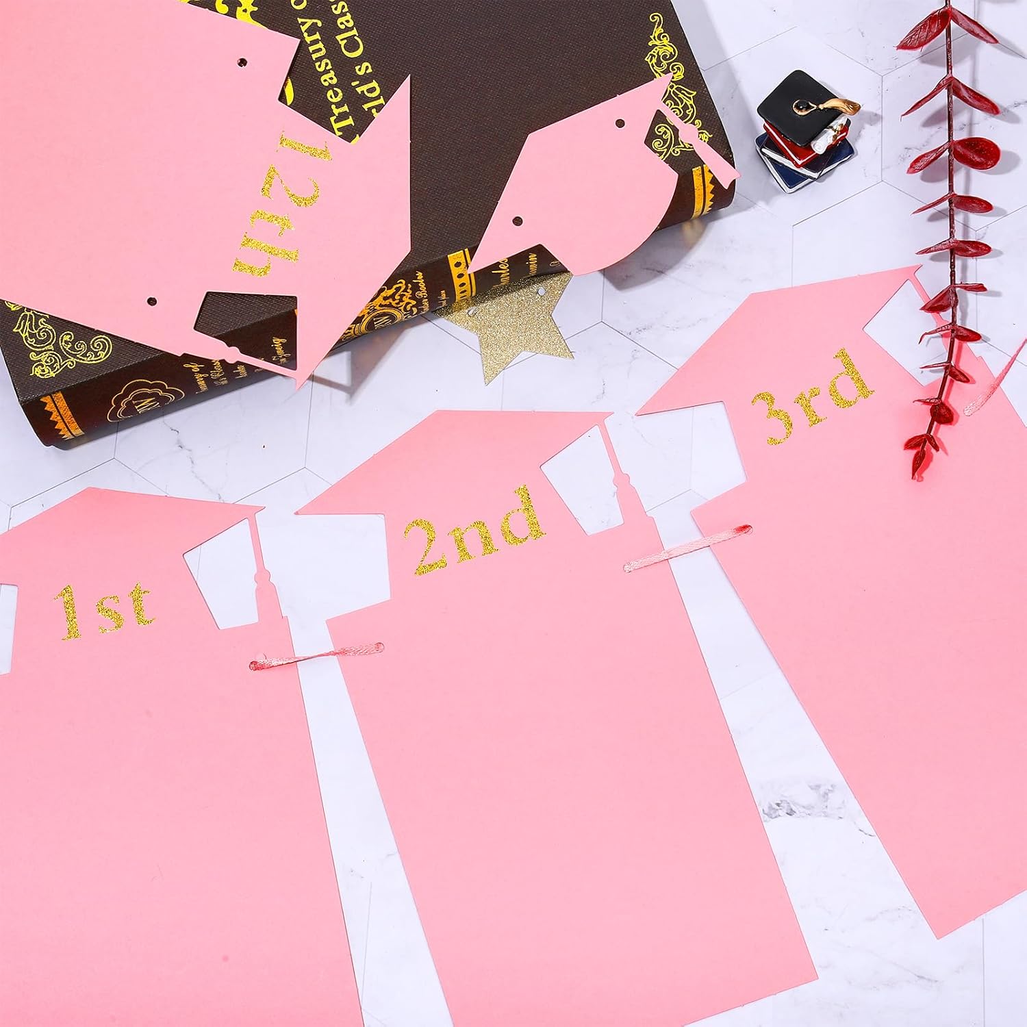 Whaline Graduation Photo Banner - 2026 Congrats Grad Bunting | No DIY Required, Pink Gold Glitter, 5 x 7 Inch